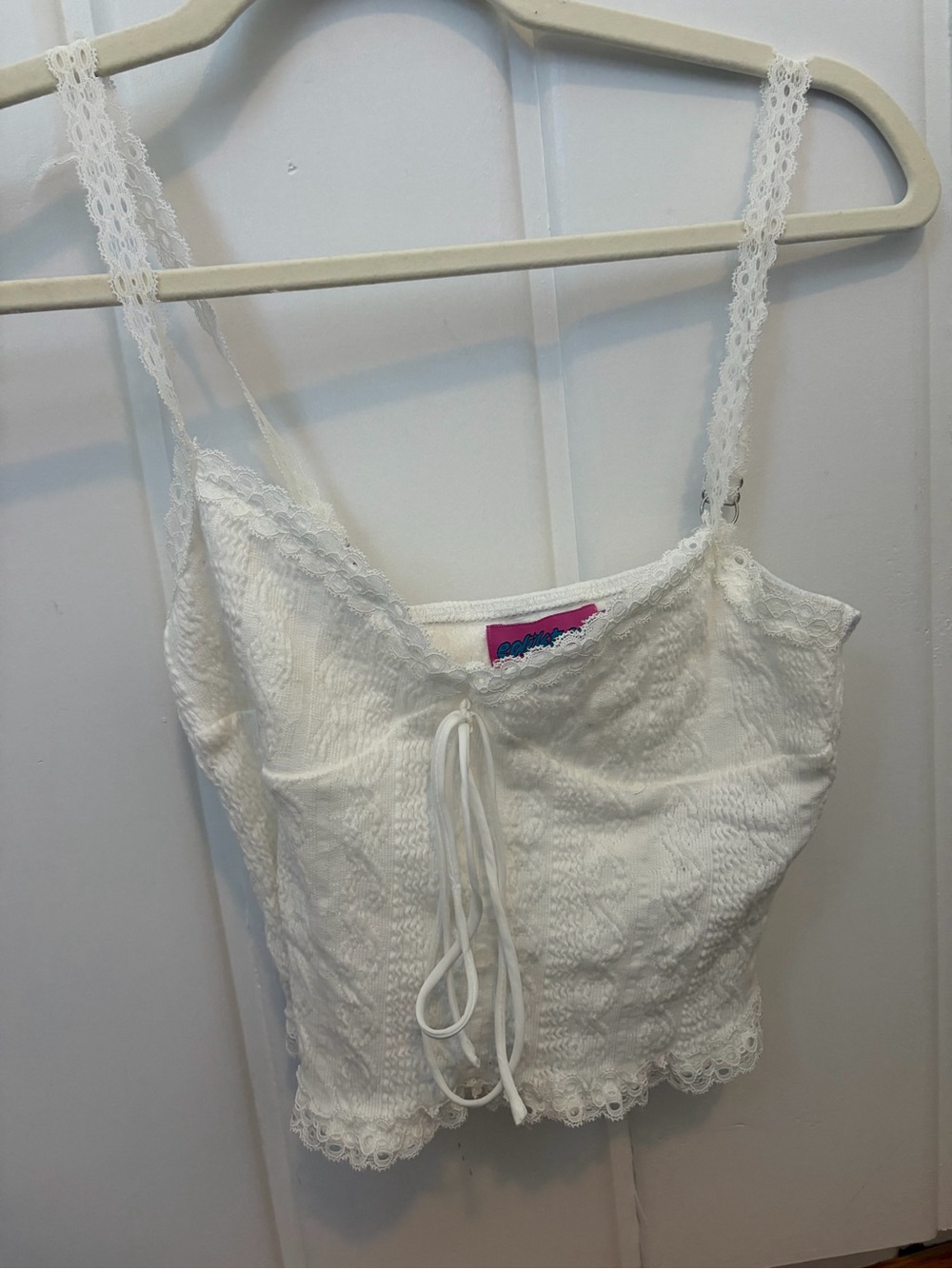Edikted White Lace-Trim Cami Top